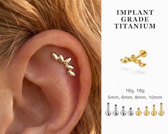16 g 18 g bladtakklimmer titanium draadloze platte achterkant · helix-, schelp-, tragusoorbellen · nieuwe kraakbeenpiercings · goudkleurige stud
