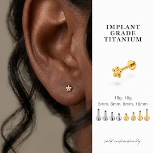 Labret de estrella con forma de flor de 18G/16G con pasador • Pendiente plano sin rosca • Pendiente para tragus • Pendiente plano • Pendiente para hélix • Pendiente para cartílago
