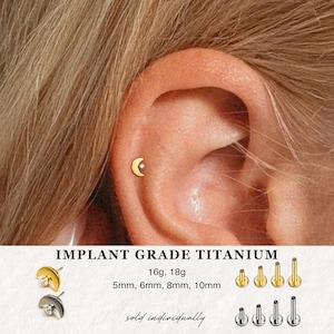 16g 18g Titanium Flat Back Earring Studs · Moon and Star Helix Earring · Conch Earring · Tragus Earring · Cartilage Earring · Rook Earring