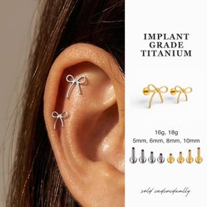 16g 18g Titanium Flat Back Earring Studs · Helix Earring · Conch Earring · Tragus Earring · Cartilage Earring · Bow Dainty and Cute