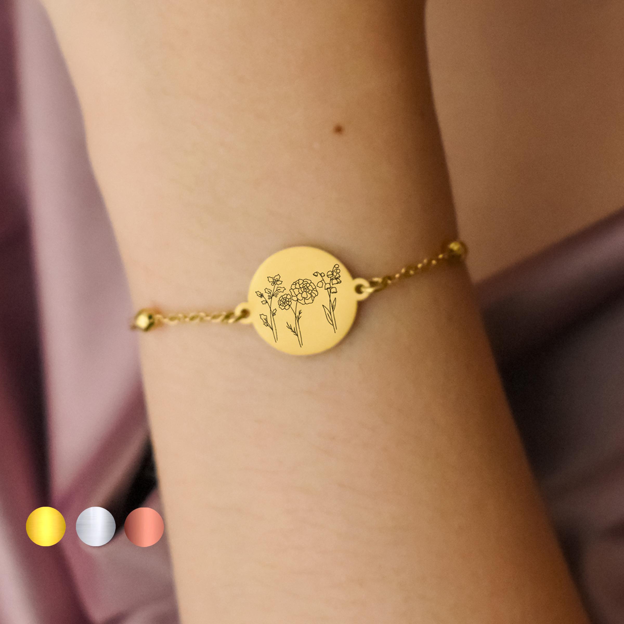 Combined Dainty Birth Flower Bracelet Gift for Bridesmaids, Birthday, Mothers Day Jewelry, Personalized Bouquet Flowers Charm Bracelets