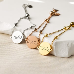Personalized Long Distance Relationship Bracelet Gifts for Best Friends Moving Away, US States Jewelry, Graduation, Matching Bracelets Gift