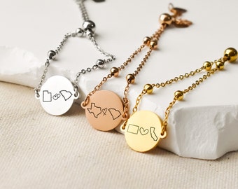 Gepersonaliseerde lange afstand relatie armband geschenken voor beste vrienden die weggaan, Amerikaanse staten sieraden, afstuderen, bijpassende armbanden cadeau