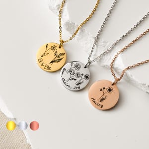Personalized Birth Flower With Name Necklace Gift for Mom, Birthday Gift for Best Friends, Birth Flower Bouquet Jewelry Birth Month Necklace