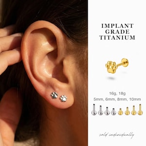 16G/18G Tiny Paw Print Earring Threadless Flatback · Pet Paw Stud Earring · Cute Paw Jewelry · Animal Paw · Tarnish Free