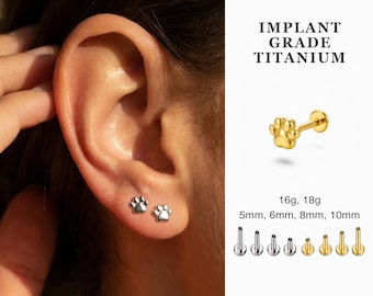 16G/18G Tiny Paw Print Earring Threadless Flatback · Pet Paw Stud Earring · Cute Paw Jewelry · Animal Paw · Tarnish Free