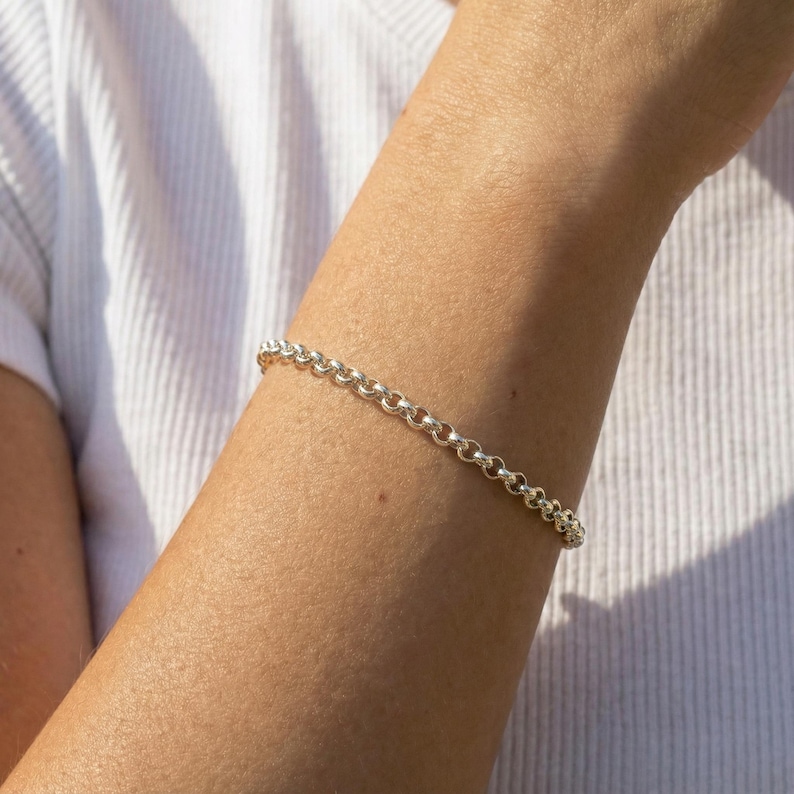 Rolo Chain Bracelet in 18k Gold or Rhodium 4mm Thickness · Dainty Chain ...