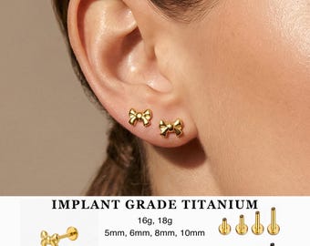 16g 18g Titanium Flat Back Earring Studs · Helix Earring · Conch Earring · Tragus Earring · Cartilage Earring · Bow Flatback Threadless