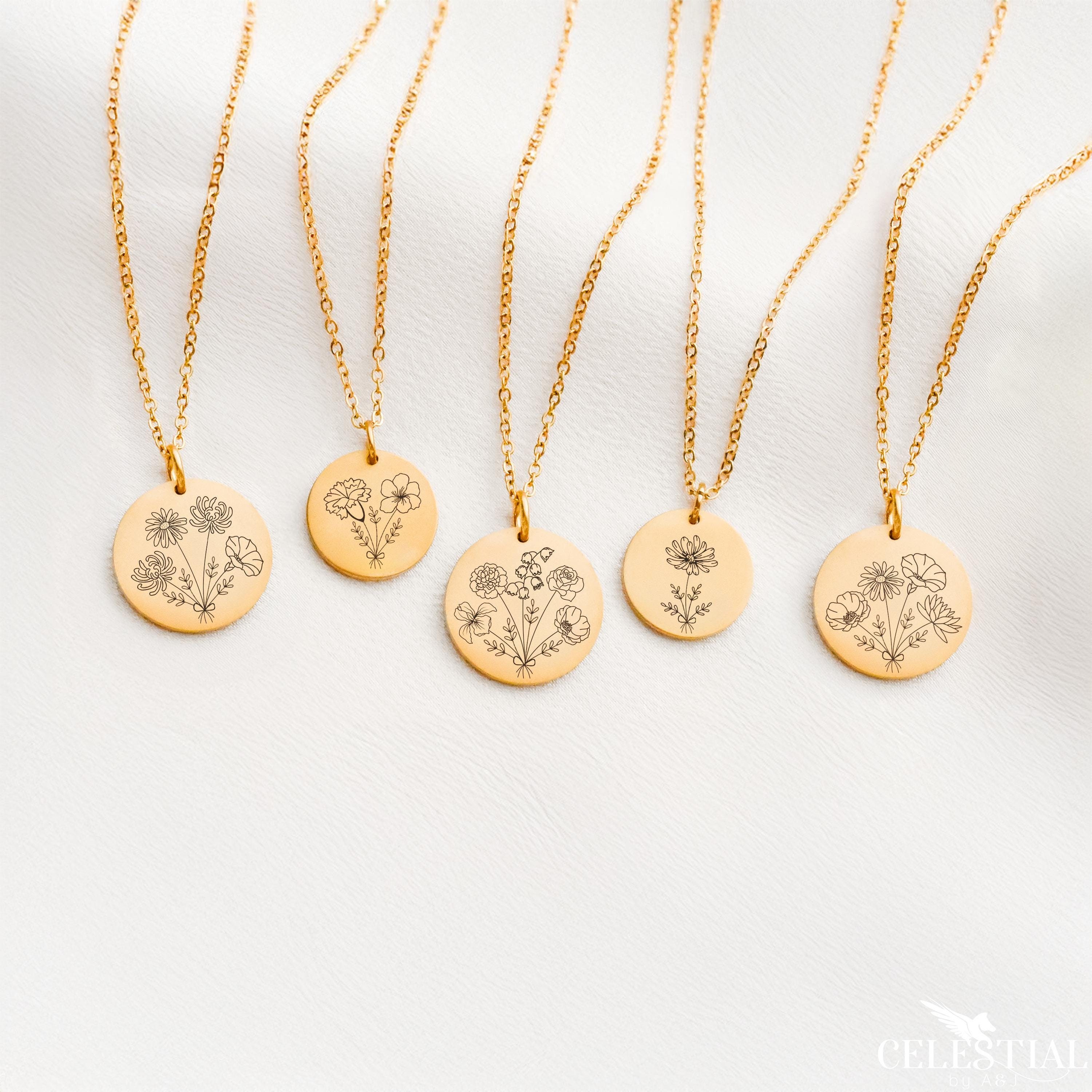 Family Birth flower Necklace , Multiple Birth Flower Bouquet Necklace, Personalized Gift, Birth flower Family Gift, Mothers day gifts