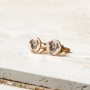 Pet Portrait Cuff Links, Memorial Loss Gift for Dog Dad, Engraved Groom Gifts for Him, Cat Cufflinks Wedding Gift for Groomsman, Fathers Day image 3