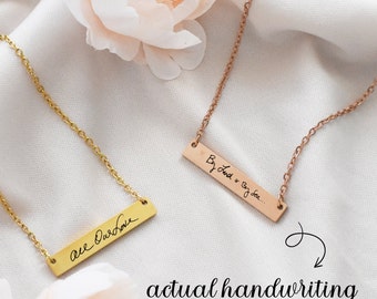 Handwriting Bar Necklace, Personalized Custom Text Necklace, Memorial Gift for Her, Loss of Mother Gift, Grief Gifts, Mothers Day, Birthday