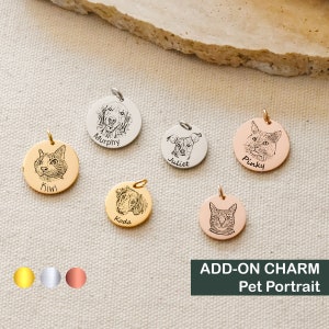 Pet Portrait Charm Add-on with Personalized Name, Silver, Gold and Rose Gold Finish