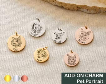 Pet Portrait Charm Add-on with Personalized Name, Silver, Gold and Rose Gold Finish