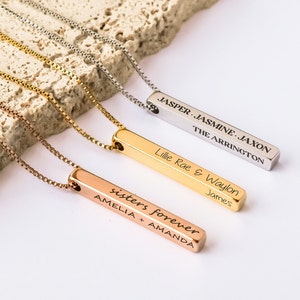 Personalized Jewelry Bar Pendant Necklace Engraved Message, Gifts for Him, Personalized Custom Necklace, Four Sides Engrave Bar Necklace