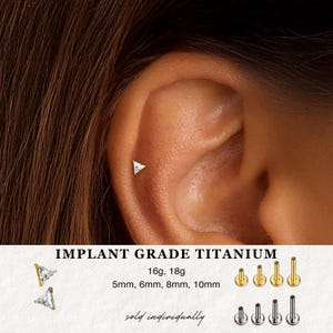 16g 18g Titanium Flat Back Earring Studs· Helix Earring · Conch Earring · Tragus Earring · Cartilage Earring · Triangle CZ Dainty and Cute