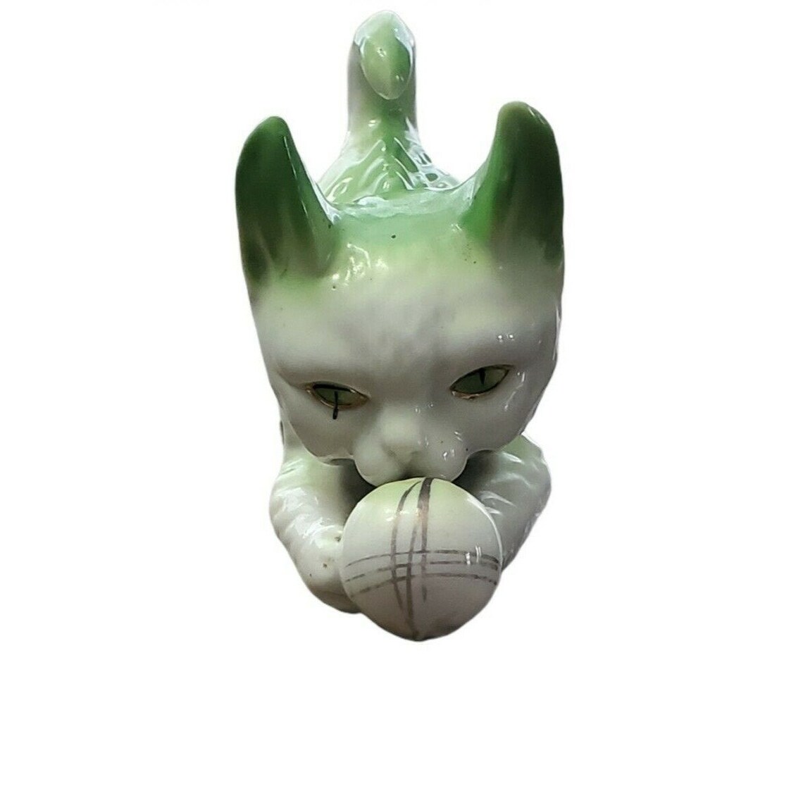 Vintage Japanese cat figurine or statue Green with Gold Gilt Etsy