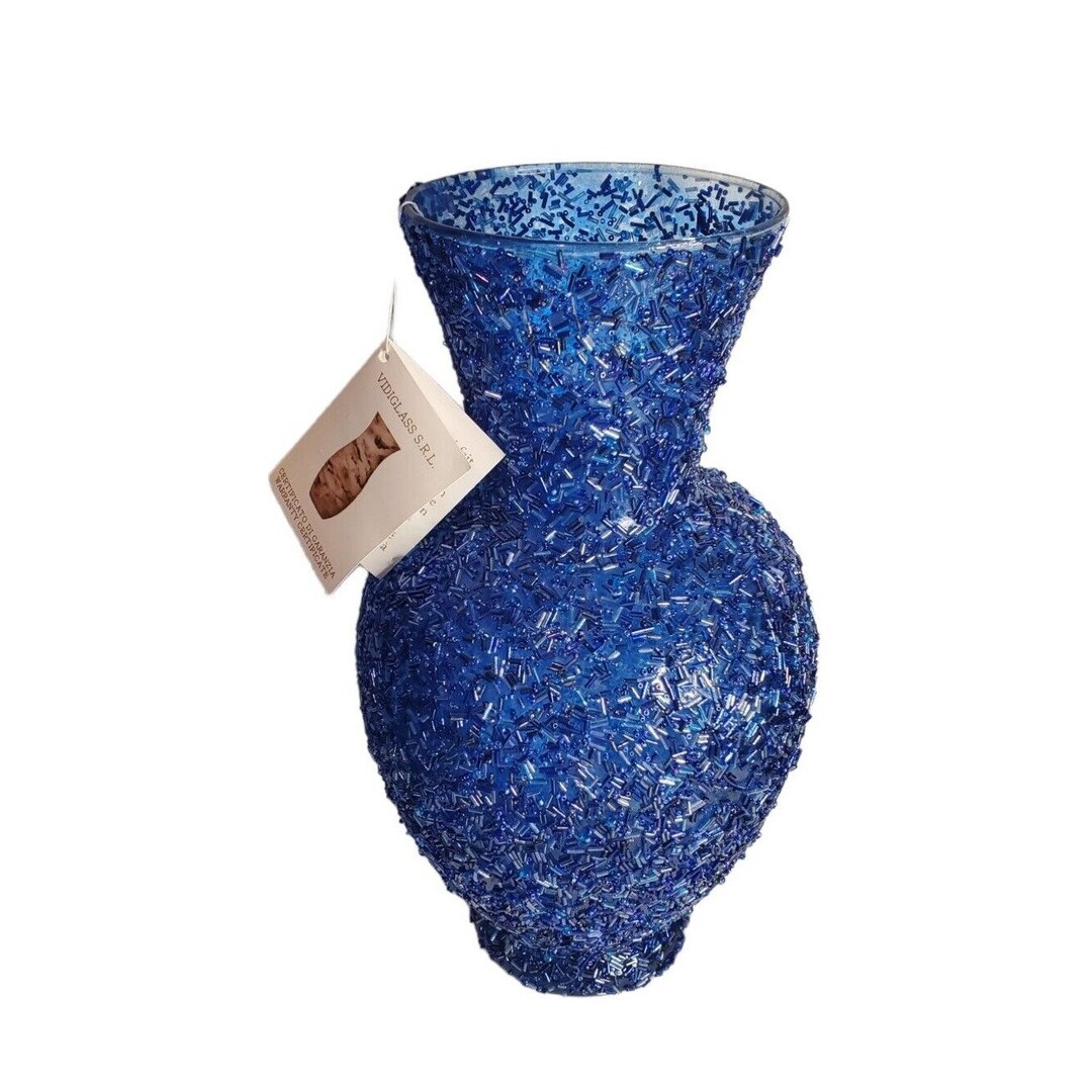 Vidi Glass Vase Italy Naples Handmade Blue Beaded Italian Etsy