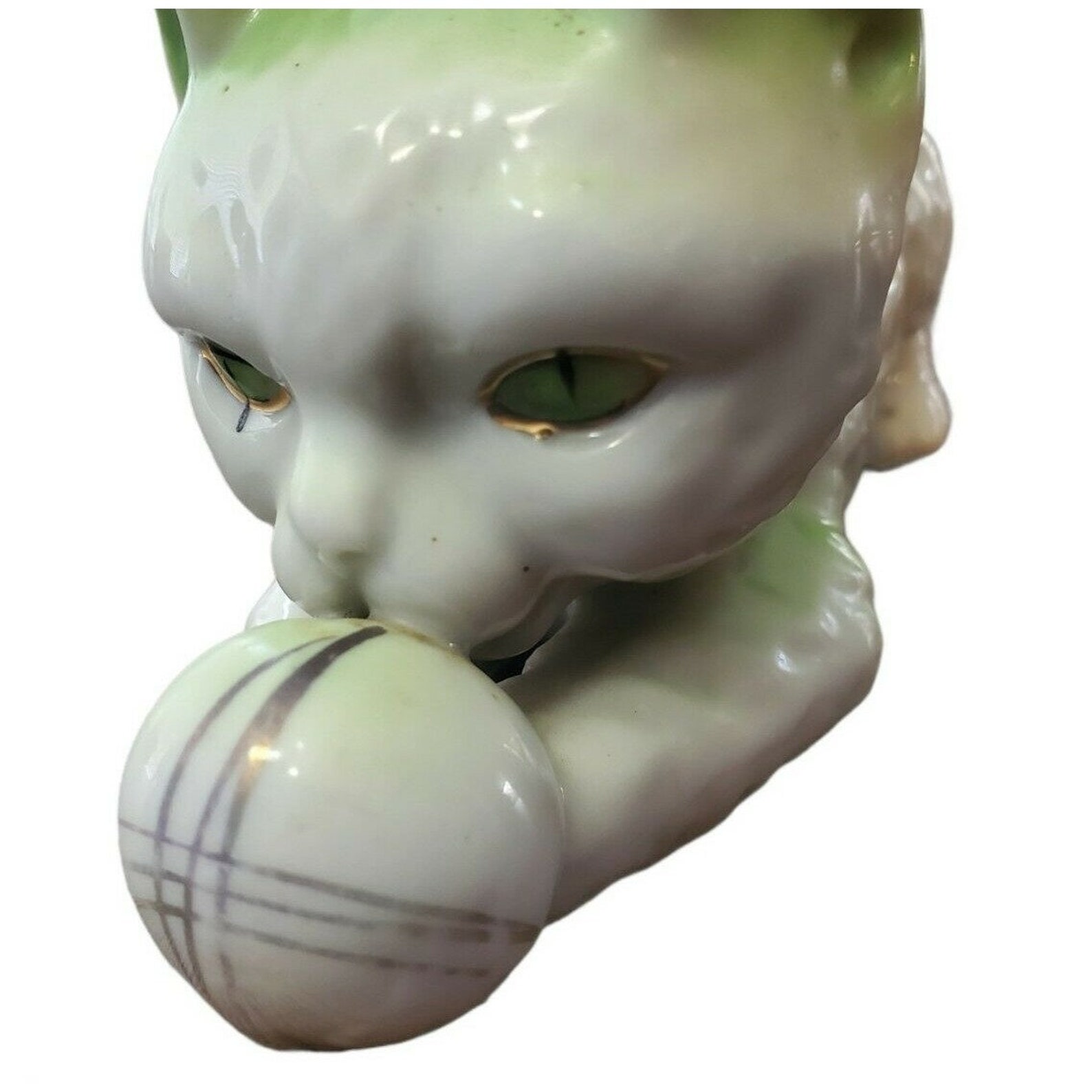 Vintage Japanese cat figurine or statue Green with Gold Gilt Etsy