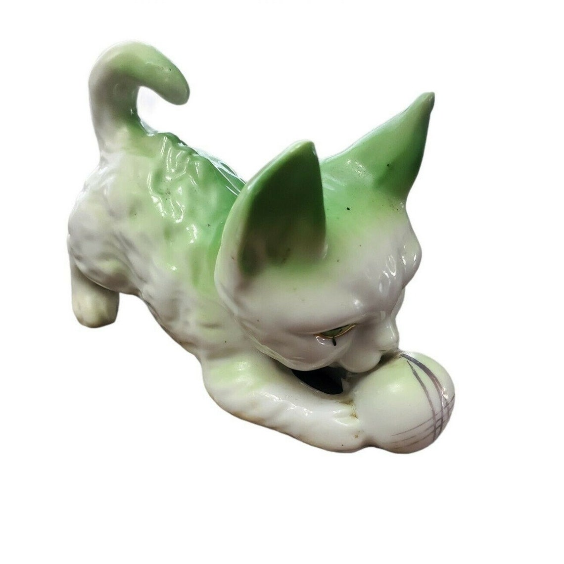 Vintage Japanese cat figurine or statue Green with Gold Gilt Etsy