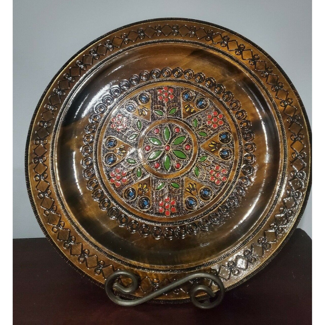 Vintage Poland Folk Art Hand Carved Wood Plate Wall Plaque Etsy
