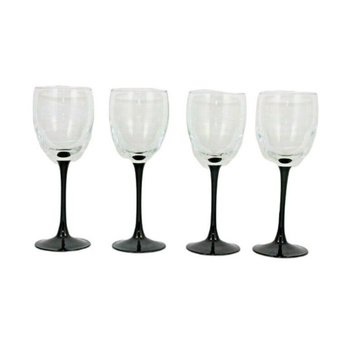 Luminarc Black Stem Wine Glasses 8 Oz France 7 3/4 Set Etsy