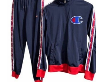 Champion Track Suit  Jacket Mens Medium Small Blue Red White Jacket Vtg 80s Read