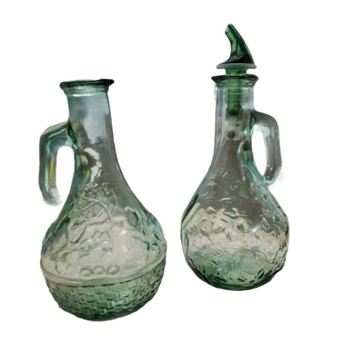 Vintage Oil Vinegar Cruets 8 Green Glass Fruit Basket Etsy