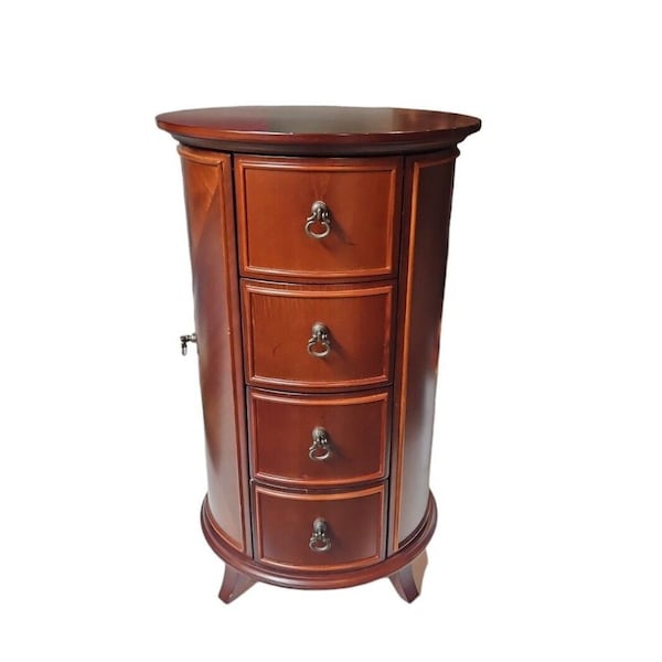 Bombay Company Jewelry Box Demilune Round Mahogany Wood 4 Draw Armoire Vintage 2004 Read