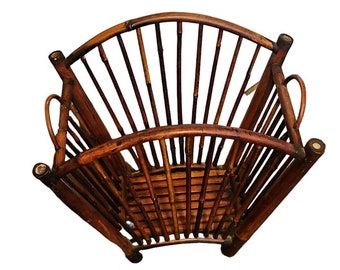 Vintage Bamboo Rattan Magazine Rack Basket Floor Newspaper Mid Century