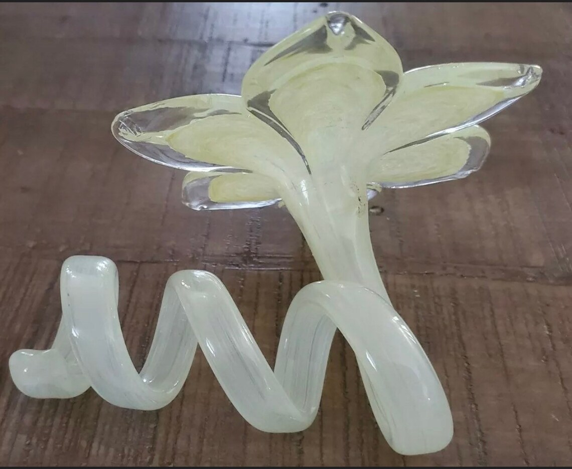 Vintage Murano Style Glass Flower With Swirl Stem Yellow White Etsy