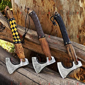 Handmade Viking Bearded Axe, Custom Gift, Camp Hatchet Wood Shaft, Quality Axes With Leather Sheath