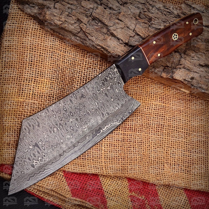 Hand Damascus Steel Chef Cleaver Knife Best BBQ Cleaver Etsy
