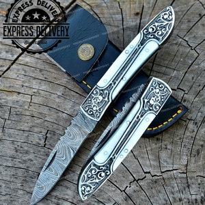 HANDMADE Damascus Pocket Knife | Rose Wood Handle Birthday Gift Folding Knife Groomsmen Gift Anniversary Wedding Best Gift for Men