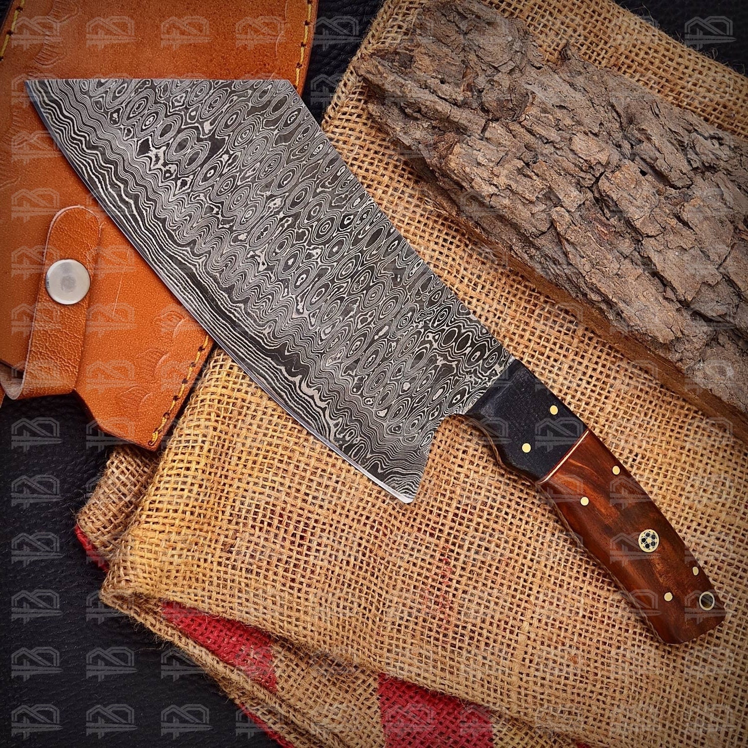 Handmade Damascus Steel Meat Cleaver Knife Butcher Knife with Sheath vk3599