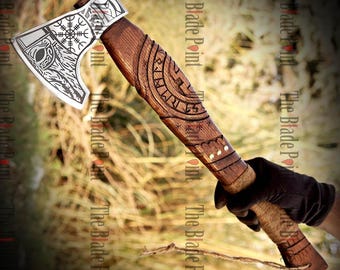 Hand Forged Viking Axe RAGNAR Bearded Carbon Steel Hatchet with Rose Wood Handle Nordic LARP Unique Christmas Gift for Him