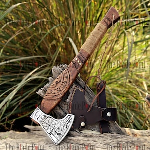 Handmade Viking Axe RAGNAR with Bearded Carbon Steel Head | Personalized Scandinavian Hatchet with Ash Wood Handle, Gift for Him or Warrior