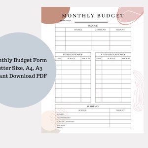 Abstract Monthly Budget Form PDF, Instant download, Budgeting Bill Tracker, Letter Size