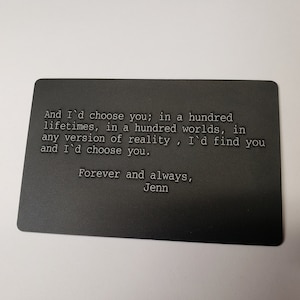 Tarjeta de billetera personalizada 85x54mm Inserto de tarjeta de billetera grabada con láser, tarjeta de mensaje personalizada, inserto de billetera, tarjeta de billetera de metal