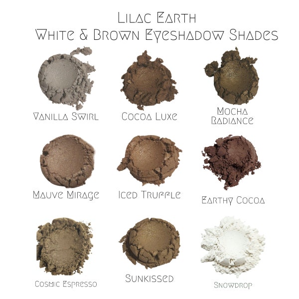 Vegan Mineral Eyeshadow - White & Brown Eye Shadow Makeup Shades - Natural Cosmetics Samples - Cruelty Free, Zero Waste, Eco Friendly Gift