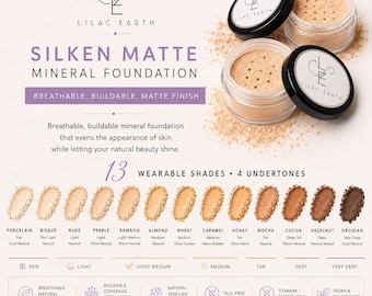 Base de maquillaje mineral suelta mate natural - Sin dióxido de titanio, talco ni toxinas. Productos de belleza veganos - Fórmula mate sedosa