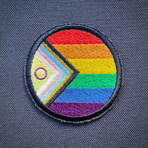 PROGRESS PRIDE • LGBTQiA+ • Embroidery • circular • Symbol • Rainbow • Patch • Organic Cotton