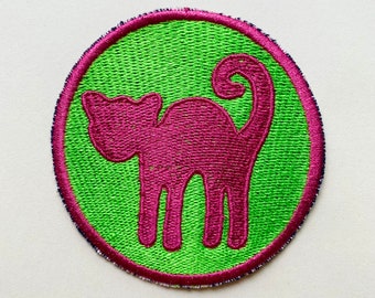 Bio ~ Aufnäher ~ Katze ~ Applikation ~ Patch ~ Zeichen ~ Logo ~ Stickerei ~ rund