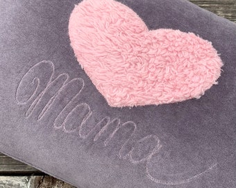 Organic cuddly pillow ~ mom ~ with plush heart ~ application ~ cotton nicky ~ a gift from hearts