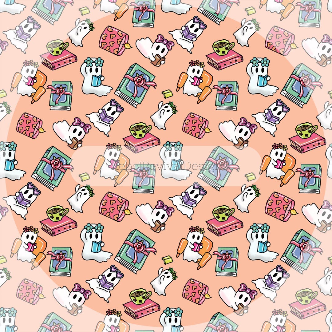 Bookish Ghosts Seamless Pattern 300 DPI PNG Instant Download Digital ...