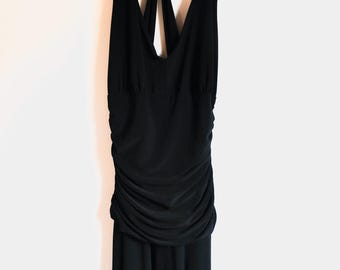 knee length dresses for ladies Vintage 2000s Y2K Balletcore Black Sleeveless Sheer Open Back Halter D   Thee Cultivator