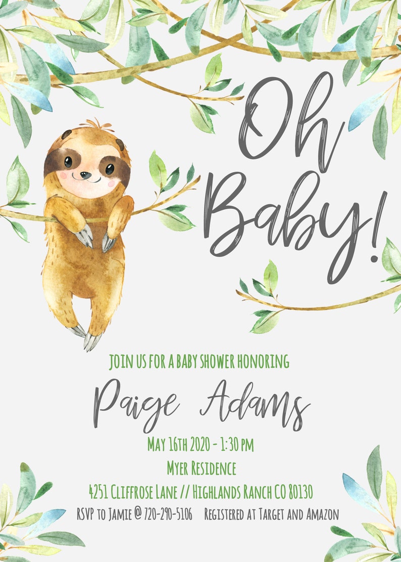 Sloth Baby Shower Invitations DIY Customizable Editable | Etsy