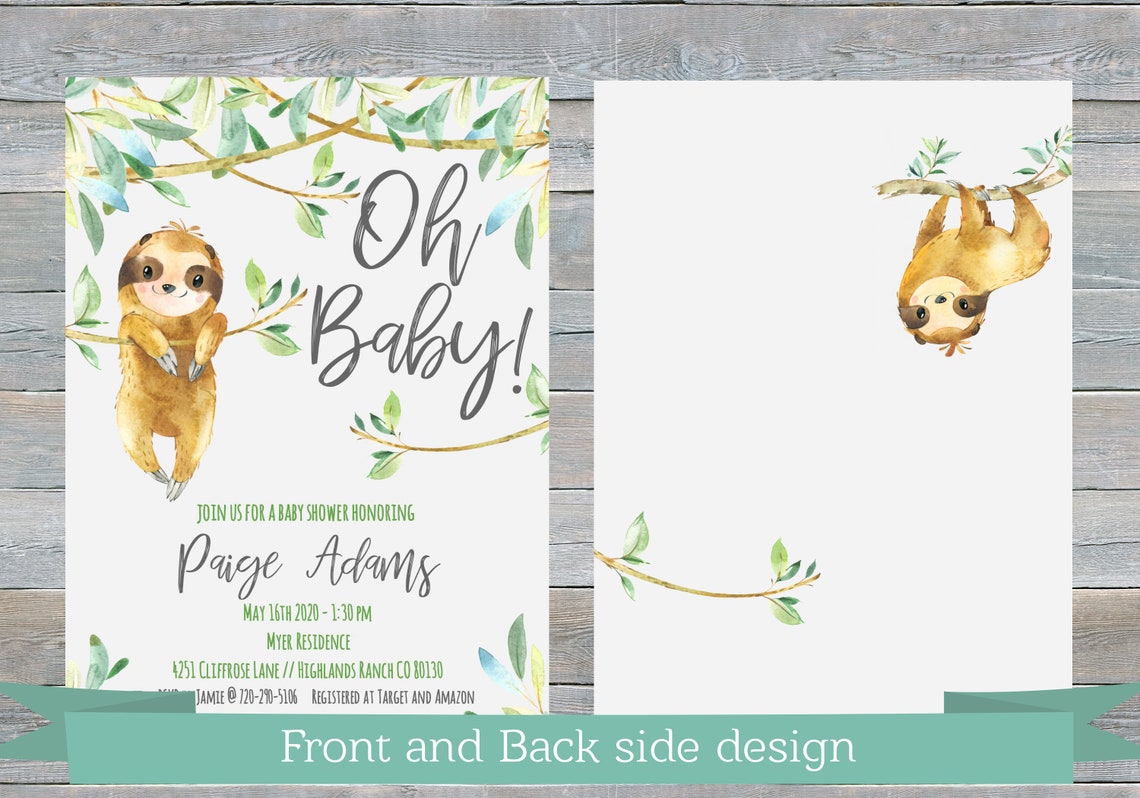 Sloth Baby Shower Invitations DIY Customizable Editable | Etsy