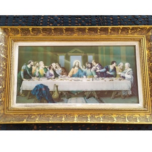 Vintage Greek Last Supper Icon in Rustic Wooden Frame - Authentic 70&#39;s Decor, Spiritual Wall Art from Greece