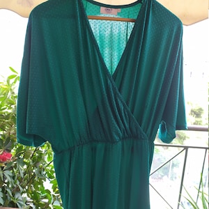 vintage 00&#39;s viscose dress, women&#39;s, maternity, green viscose dress, vintage women&#39;s clothes, dress,  gifts, deep V, infinity