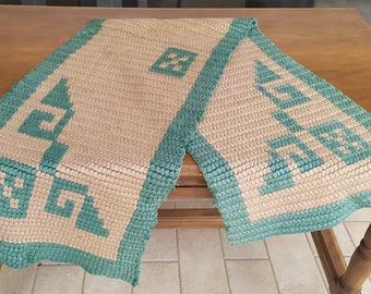 Greek Woolen 70&#39;s Woolen Handmade Crochet Runner Rug Rustic Rectangular Rug Eco friendly Housewarming Gift Roustic Boho Decor Made in Greece